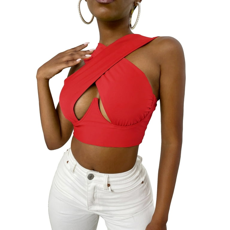 Washed Red Halter Top - Flirty Halter Crop Top - Cropped Wrap Top