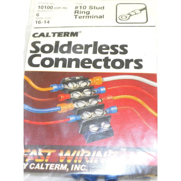 Calterm 10100 (CP-10) Wire Size 16-14 #10 Stud Size Ring Terminal 6 Pcs