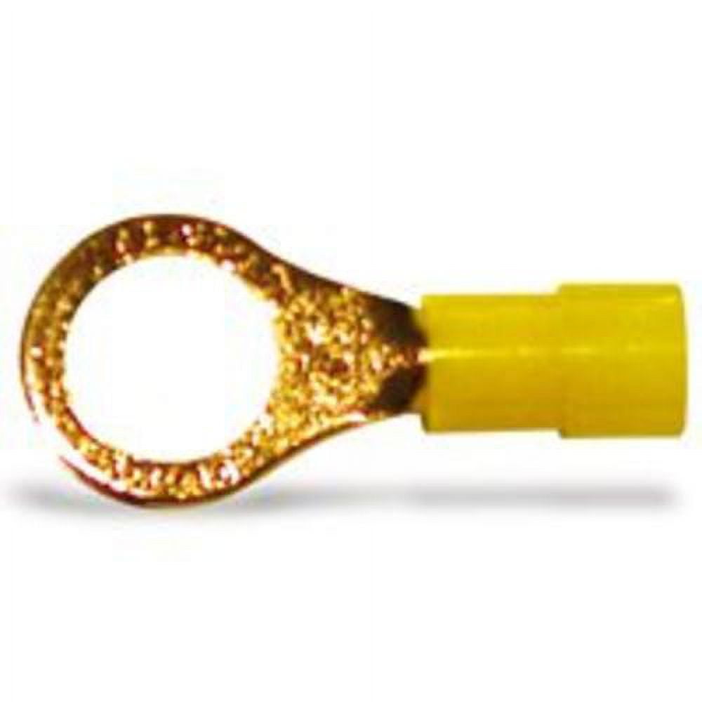 Calterm 12-10 AWG Ring Terminals - ⅜ Inch Stud Size, PVC Insulated, 13 Pack Yellow