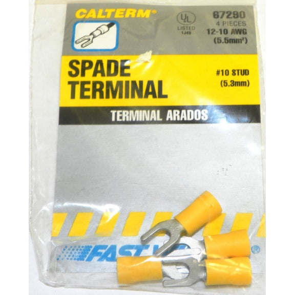 Calterm 67290 #10 (5.3mm) Stud Spade Terminal PKG Of 4 Pcs
