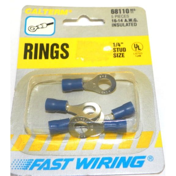 Calterm 68110 (BES-11) 16-14 A.W.G. 1/4" Stud Size Terminal Rings 5 Pcs
