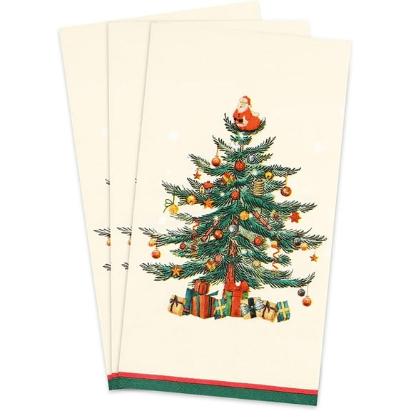 Caltero 100 PCS Christmas Paper Napkins 3 Ply Paper Christmas Tree Napkins, Merry Christmas Guest Napkins Disposable for Dinner Party
