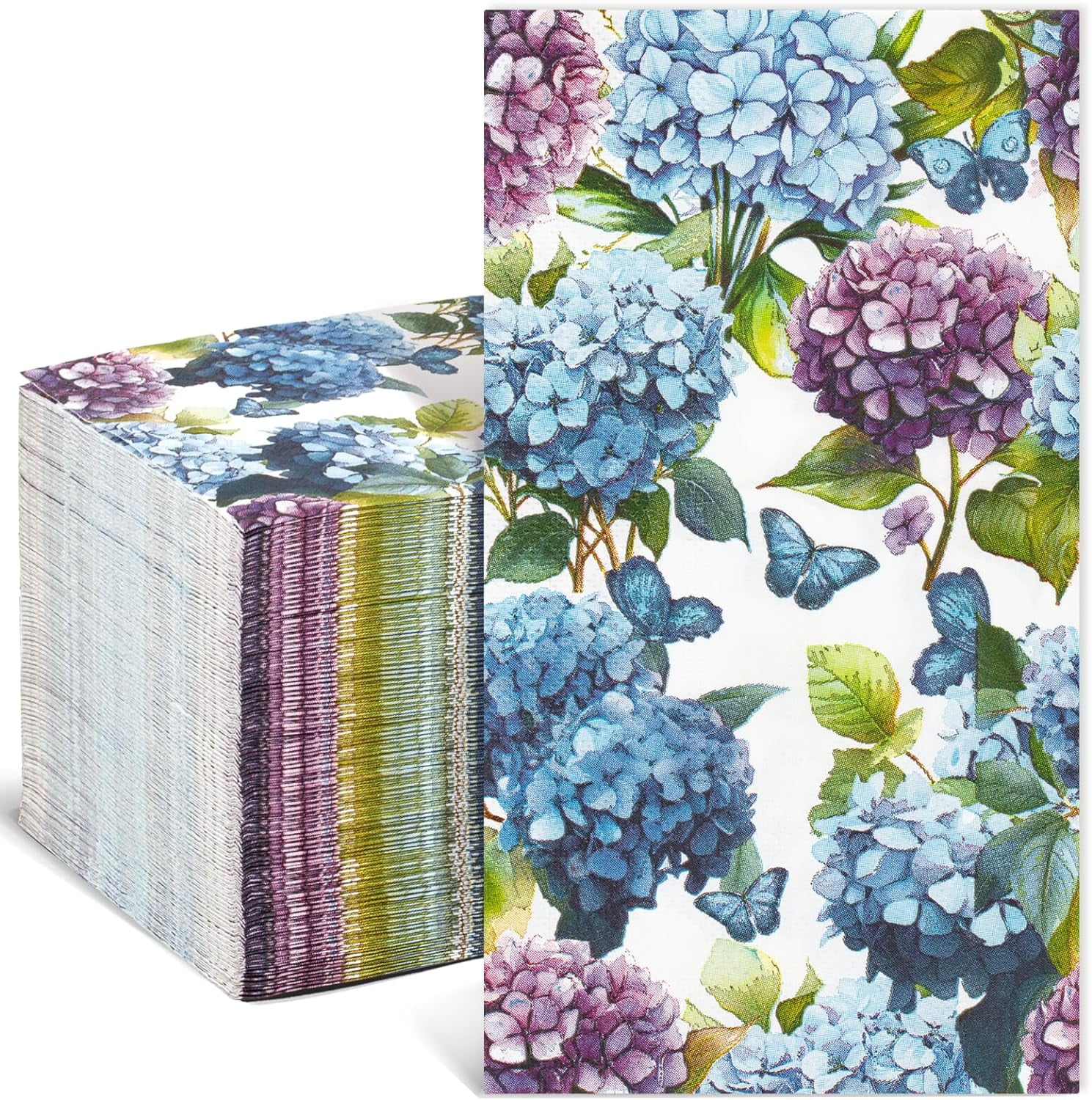 Caltero 100 PCS Fall Napkins, 3 Ply Disposable Watercolor Hydrangea Floral Paper Napkins,Disposable Guest Hand Towels for Party Supplies