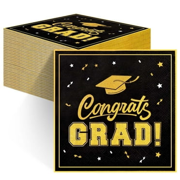 Caltero 100 PCS Graduation Paper Napkins, Black Graduation Napkins Class of 2025, Graduation Dinner Napkins,Disposable Guest Towels for Congrats Graduation Party Supplies