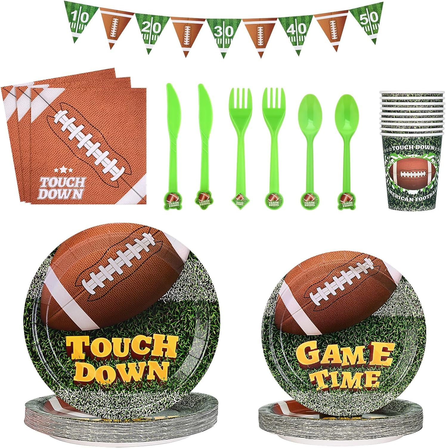 50 Set Football Party Supplies - Plates, Napkins, Forks, Cups, Straws 300pc