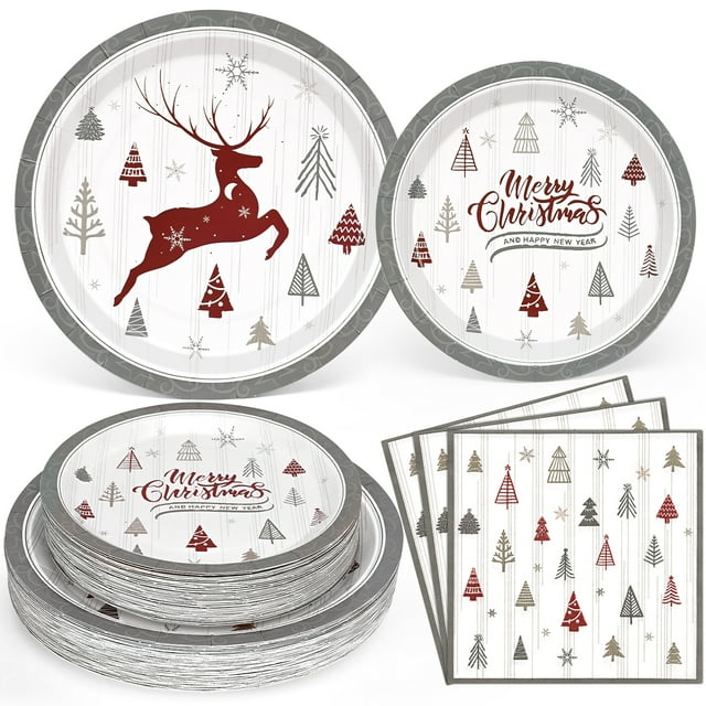 Caltero 200 PCS Christmas Paper Plates and Napkins Serves 50 Guests