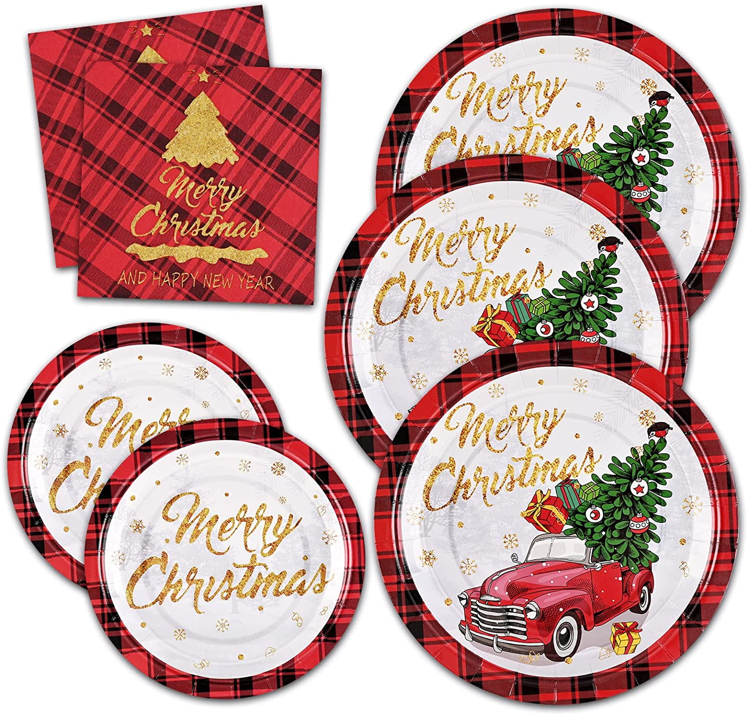 Caltero 200 PCS Christmas Plates and Napkins Christmas Tree Holiday