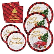 Caltero 200 PCS Christmas Plates and Napkins Christmas Tree Holiday Paper Plates Party Supplies Disposable Dinnerware Set Serves 50 Guests