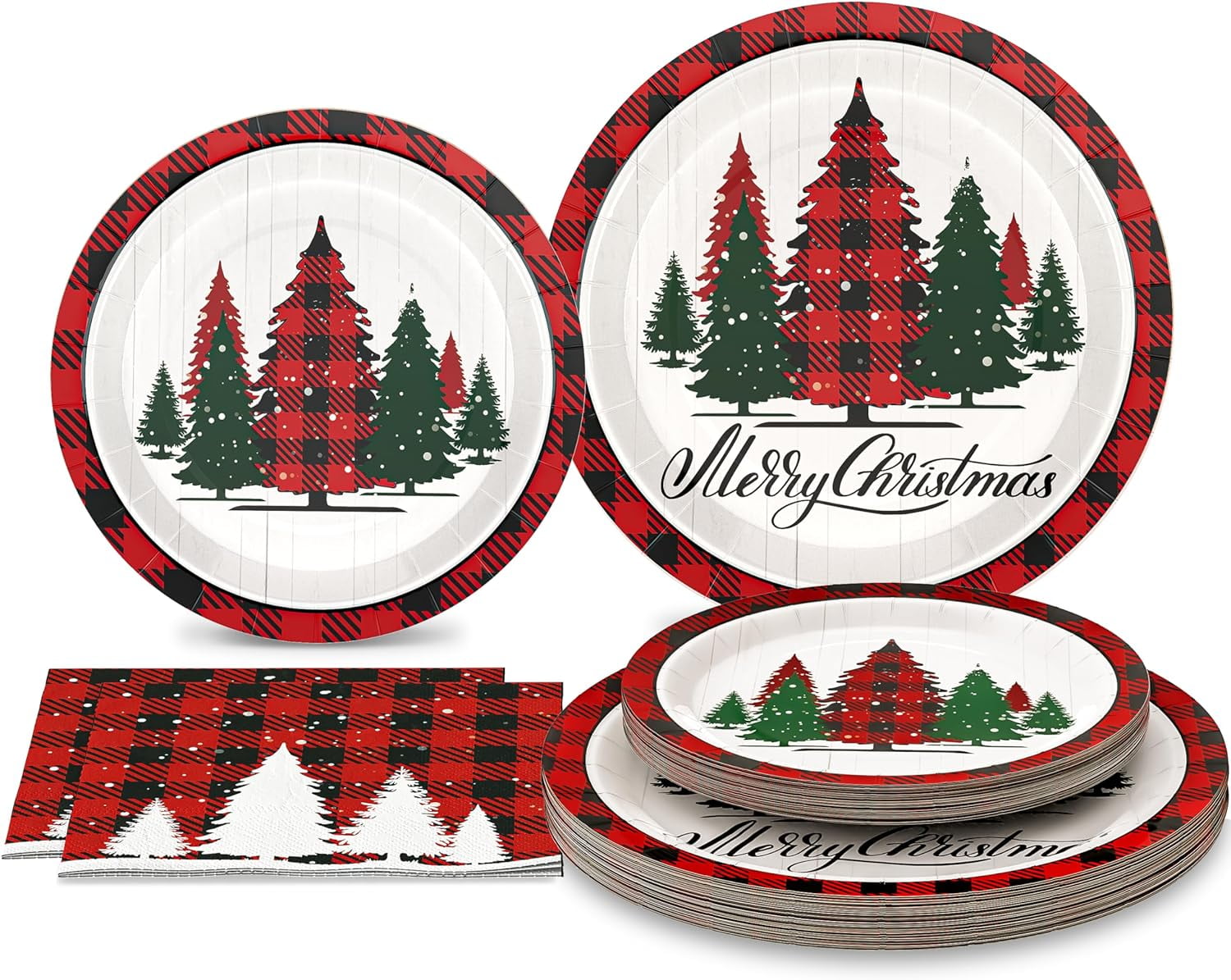 Caltero 200 PCS Christmas Plates and Napkins Serves 50 Guests