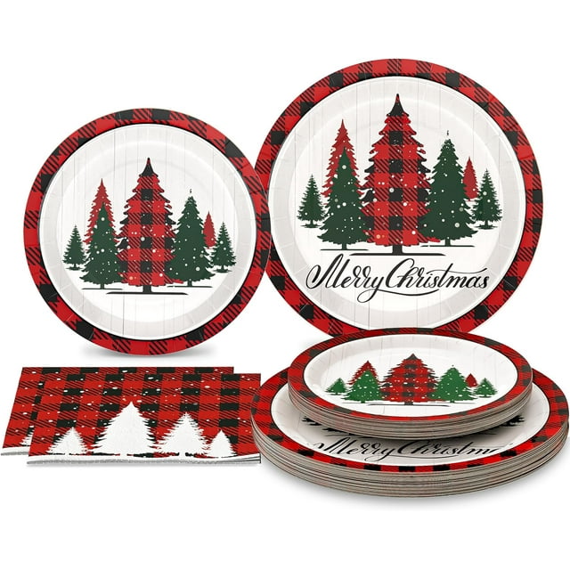 Caltero 200 PCS Christmas Plates and Napkins Serves 50 Guests