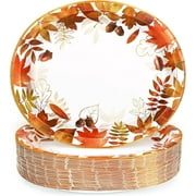 Caltero 50PCS Fall Paper Plates, Thanksgiving Disposable Large Plates for Fall Thanksgiving Holiday Party Supplies Serves 50 Guests