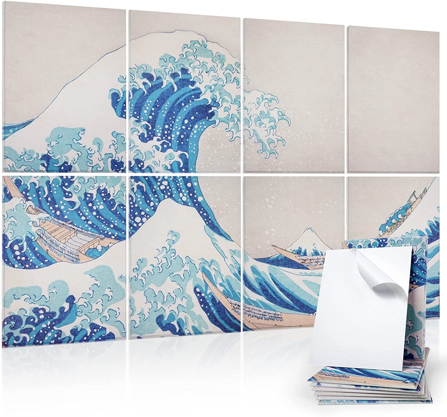 Caltero 8 Pack Acoustic Panels Sound Absorbing Wall Panels, Self Adhesive Soundproofing Panels, Decorative Art Sound Panels for Wall Recording Studio (The Great Wave Off Kanagawa)