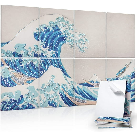 Caltero Acoustic Sound Dampening Wall Panels Art The Great Wave Off Kanagawa, 8 Pack