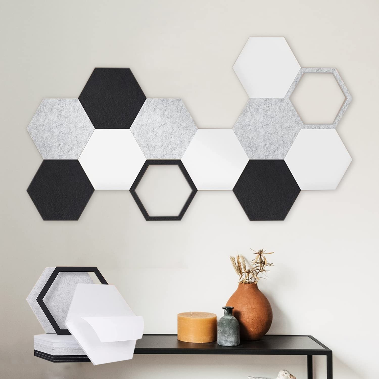 Caltero Art Acoustic Panels, Hexagon Self-Adhesive Sound Absorbing Panels, Soundproof Panels, Decorative Acoustical Wall Panels, Acoustic Treatment for Recording Studio ,Home, Offices