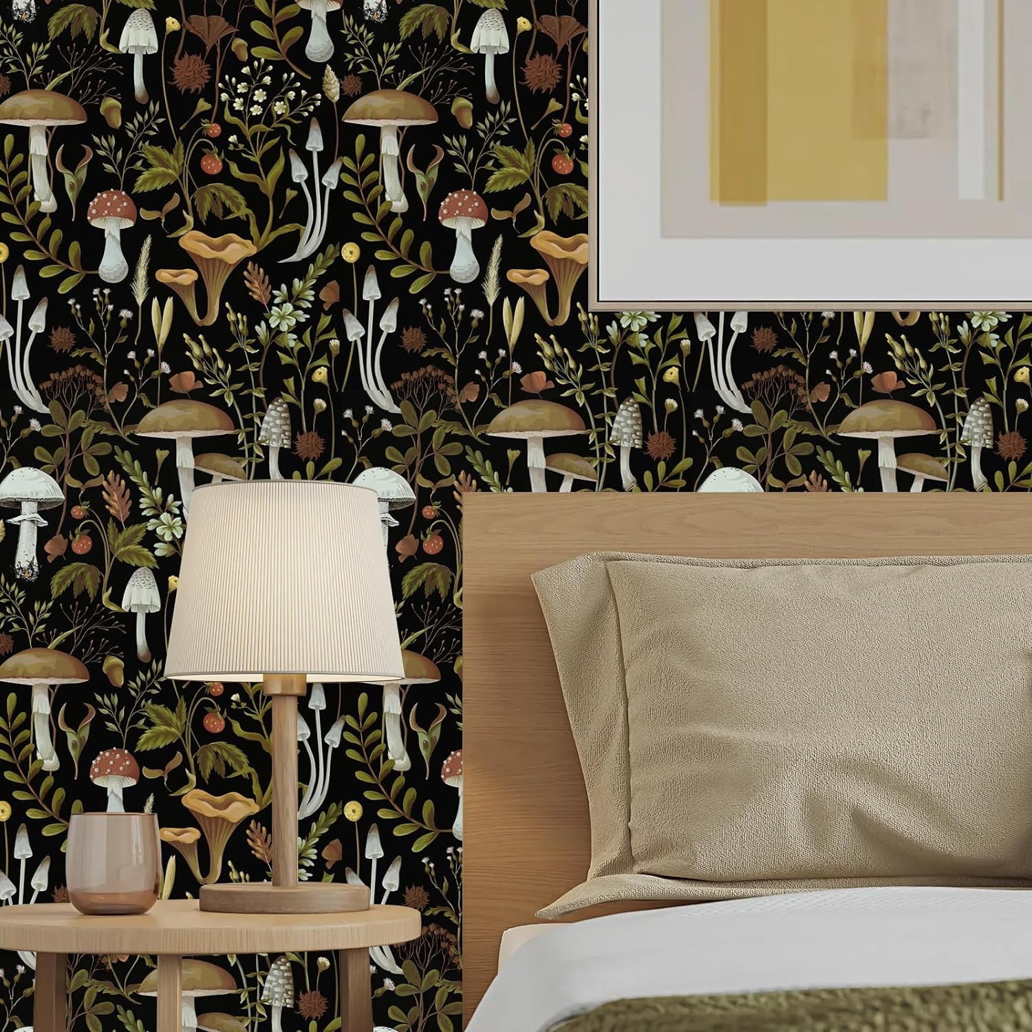 Caltero Floral Wallpaper Peel and Stick Wallpaper Boho Mushroom Wallpaper Contact Paper Vinyl Removable Self-Adhesive Stick on Wallpaper for Bathroom Bedroom 17.3" x 394"
