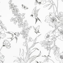 Caltero Floral Wallpaper Peel and Stick Wallpaper Black White Wallpaper Self Adhesive Removable Contact Paper, 17.71" x 118"