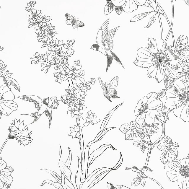 Caltero Floral Wallpaper Peel and Stick Wallpaper Black White Wallpaper ...