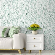 Caltero Floral Wallpaper Peel and Stick Wallpaper Green Leaf Self Adhesive Removable Wallpaper Contact Paper,17.7" x 118"