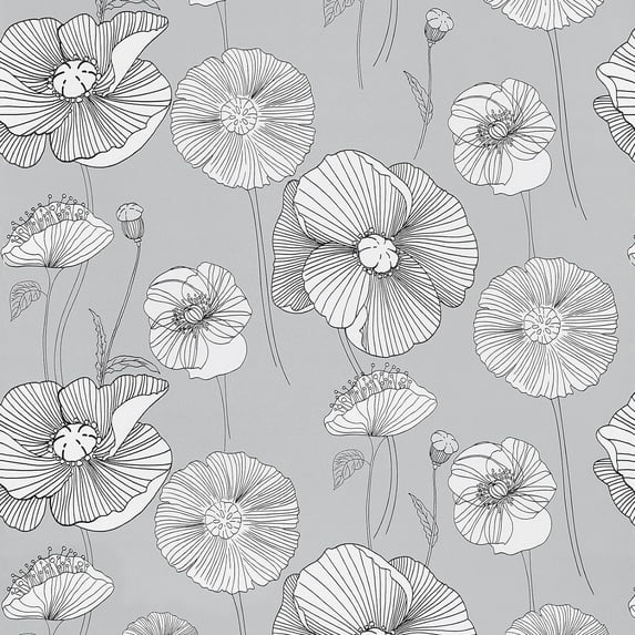 Caltero Floral Wallpaper Peel and Stick Wallpaper Grey Self Adhesive Removable Wallpaper Contact Paper,17.3" x 394"