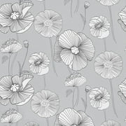 Caltero Floral Wallpaper Peel and Stick Wallpaper Grey Self Adhesive Removable Wallpaper Contact Paper,17.3" x 472"