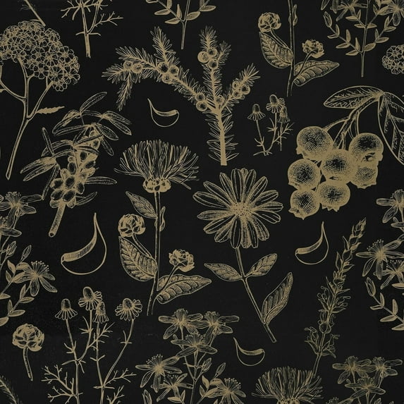 Caltero Gold and Black, Floral Peel and Stick Wallpaper 17.7" x 394"