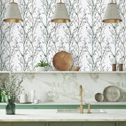 Caltero Green Tree Branch Wallpaper Floral Peel and Stick Wallpaper Self Adhesive Removable Contact Paper, 17.7" x 472"