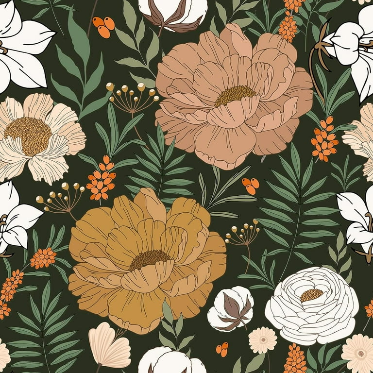 Caltero Large Floral Peel and Stick Wallpaper Vintage Floral Wallpaper Boho  Floral Contact Paper Leaf Wallpaper Self Adhesive Removable ...