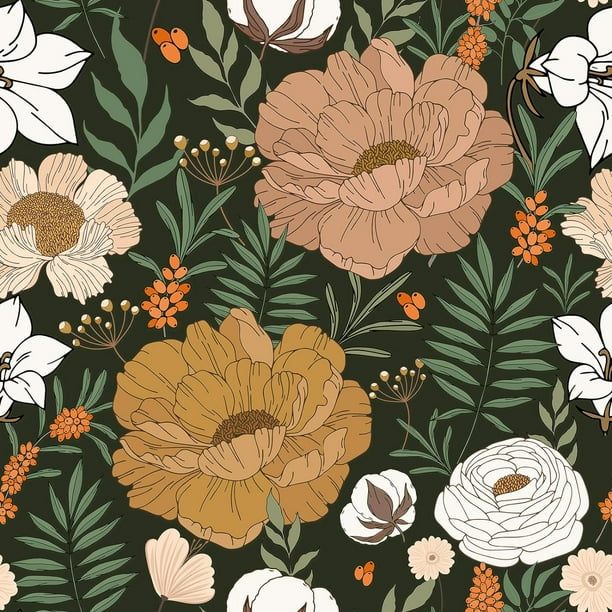 Caltero Large Floral Peel and Stick Wallpaper Vintage Floral Wallpaper Boho  Floral Contact Paper Leaf Wallpaper Self Adhesive Removable ...