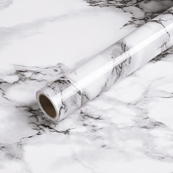 Caltero Marble Wallpaper Black White Granite Wallpaper Peel and Stick Self Adhesive Contact Paper,15.7" x 394"