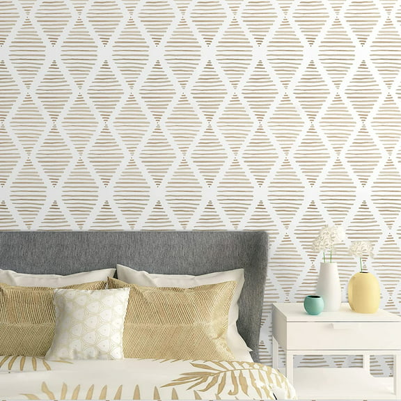 Caltero Peel and Stick Wallpaper Beige Striped Wallpaper Geometric Contact Paper Wall paper Stick and Peel Glamoure for Bed Room Walls,17.32 in x 118 in