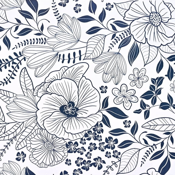 Caltero Peel and Stick Removable Wallpaper White Blue Floral Contact Paper Wallpaper,17.72" x 118"