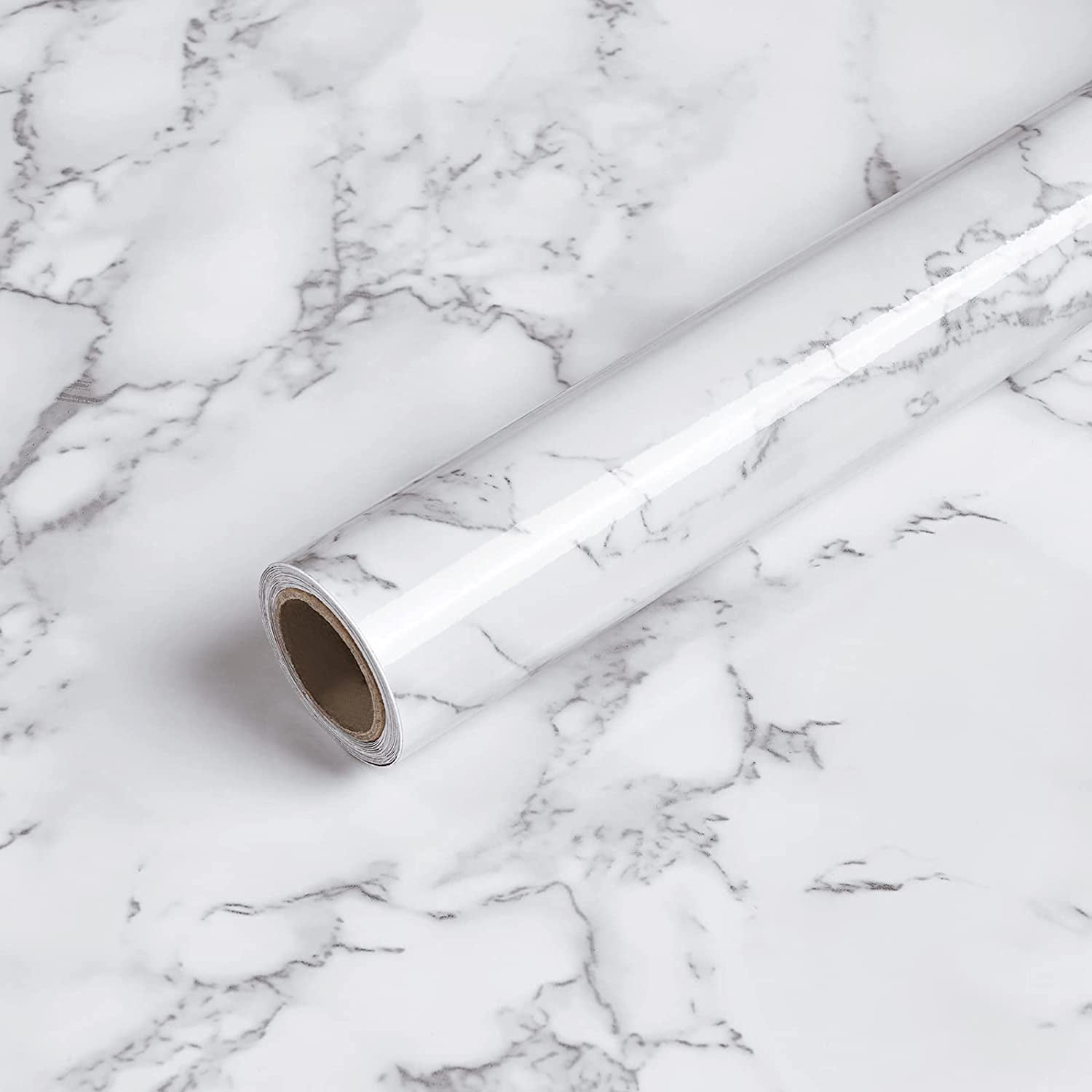 Caltero Peel and Stick Removable Wallpaper White Grey Marble Contact Paper Wallpaper for Cabinets,,15.7" x 394"