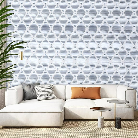 Caltero Peel and Stick Wallpaper Blue Geometric Wallpaper Stick on Contact Paper,17.32"x 472"