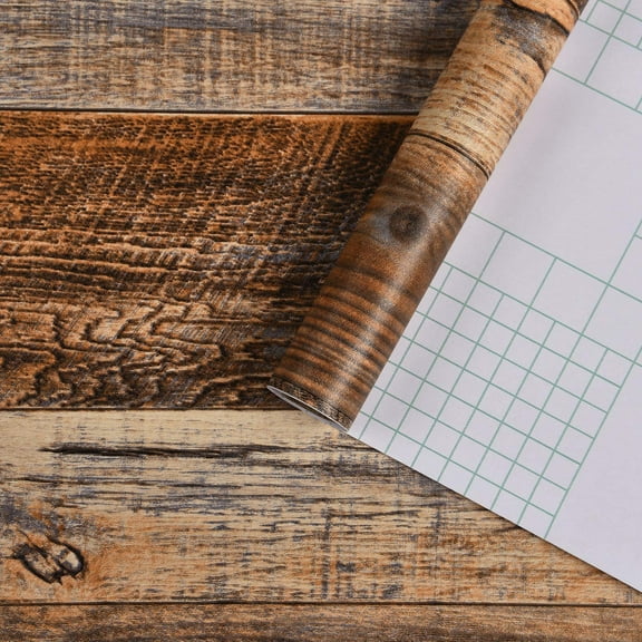 Caltero Peel and Stick Wallpaper Brown Wood Grain Wallpaper Self-Adhesive Contact Paper 17.72 in x 32.81 ft