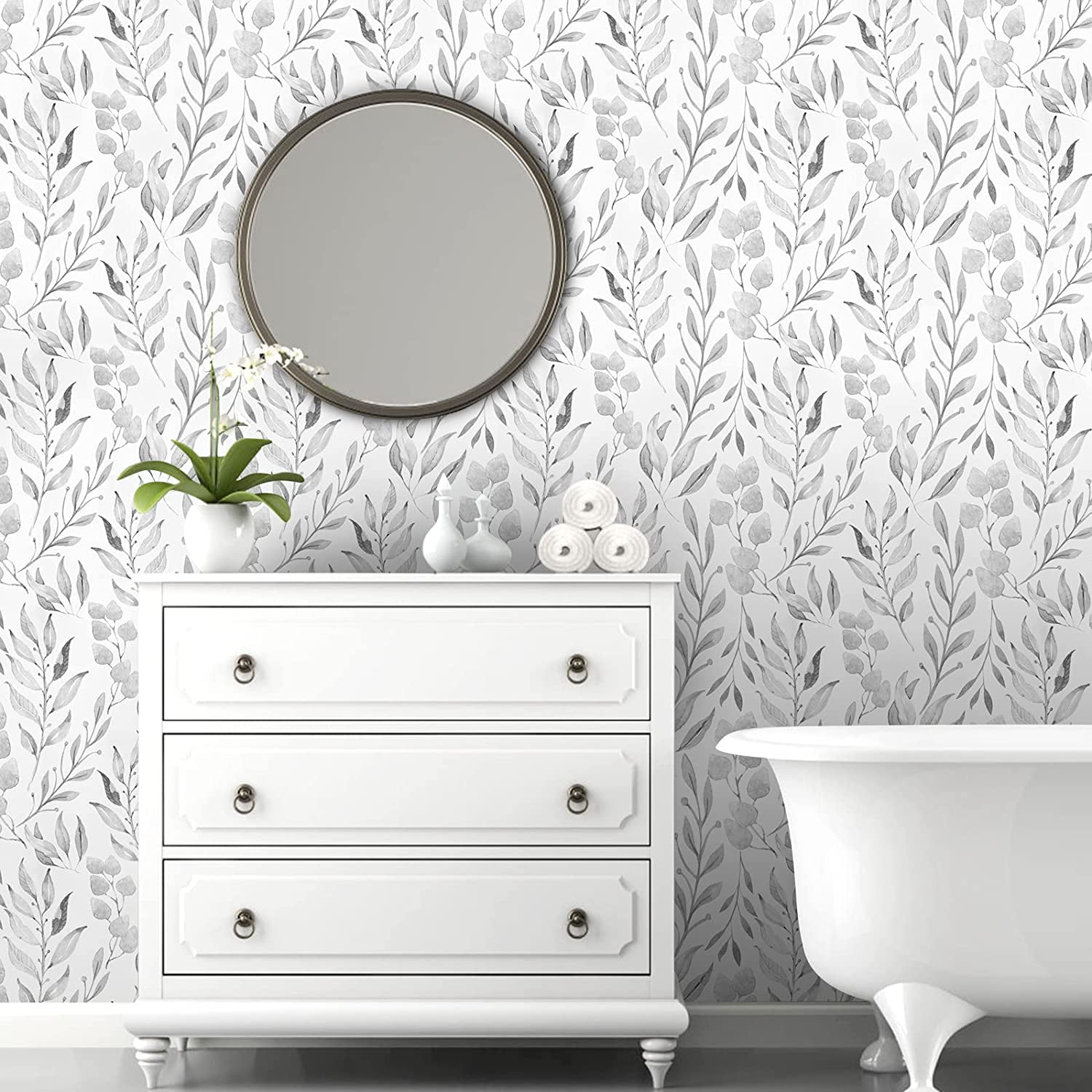 Peel And Stick Wallpaper Border - 10.6cm X 5m Boho Floral Design - Self-Adhesive Mirror & Bathroom Trim - Waterproof PVC