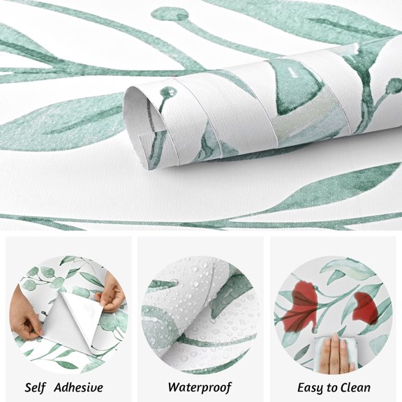 Caltero Peel and Stick Wallpaper Floral Wallpaper Green Leaf Self Adhesive Wallpaper,17.7 in x 472 in