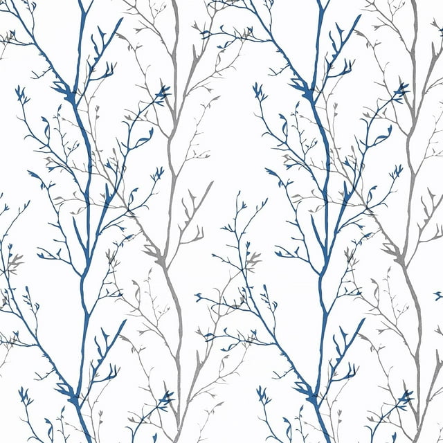 "Caltero Removable Blue Grey Tree Branch Wallpaper for Living Room