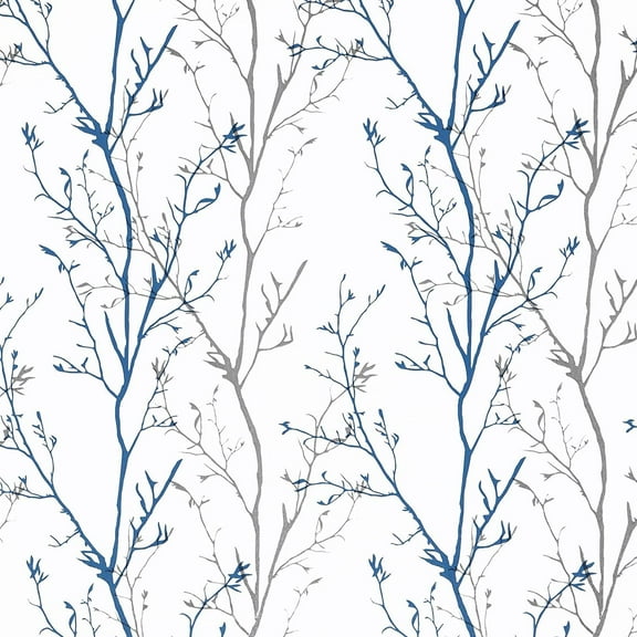 Caltero Peel and Stick Wallpaper Grey Blue Tree Branch Self Adhesive Wallpaper,17.7" x 590"