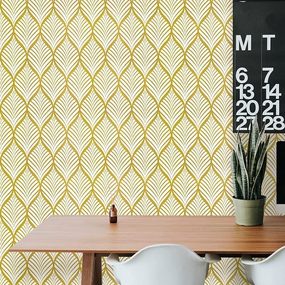 Caltero Peel and Stick Wallpaper Modern Gold Plant Leaf Wallpaper,17.7 in x32.81 ft