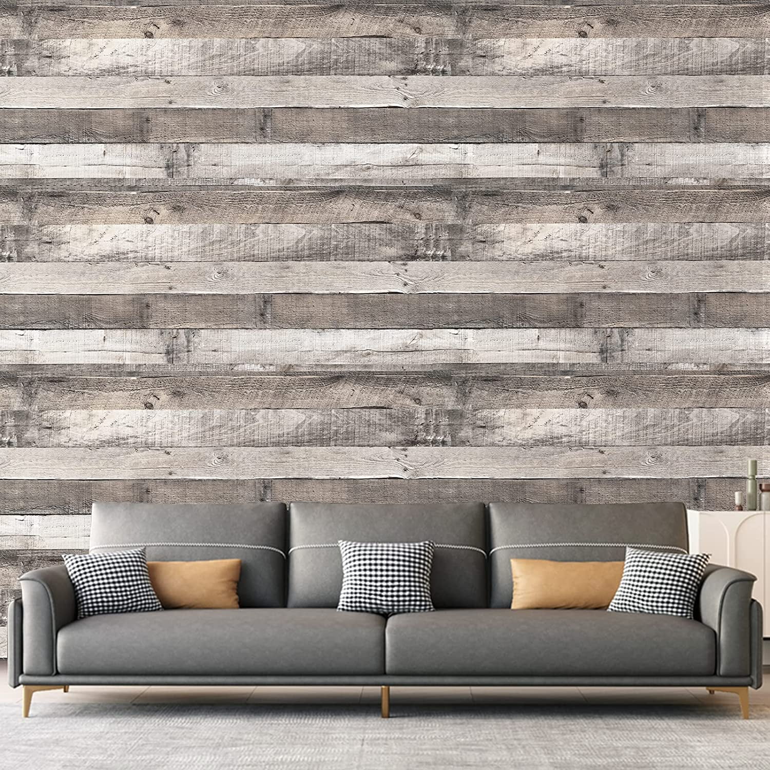 Caltero Wood Peel and Stick Wallpaper Gray Self-Adhesive Removable Contact Paper, 17.7in x590in