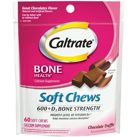 Caltrate Bone Health 600+D3 Chocolate Calcium Soft Chews, 60 Ct