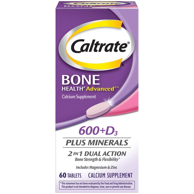 Caltrate Advanced 600+D3 Plus Minerals Calcium, Vitamins, Bone Health ...
