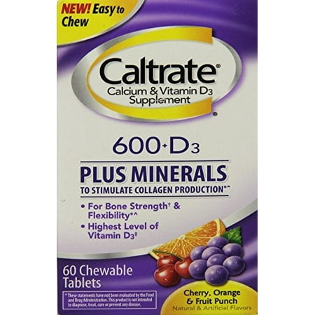 Caltrate Bone Health Advanced 600+D3 Plus Minerals Multi-Flavor Calcium Chewables for Adults, 60 Count