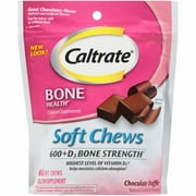 Caltrate Calcium Supplement w/ 600+D3 Bone Strength, Chocolate Flavor, 60ct