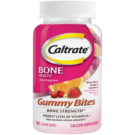 Caltrate Gummy Bites 500 mg Calcium and Vitamin D Supplement, Black Cherry, Strawberry, Orange - 50 ct