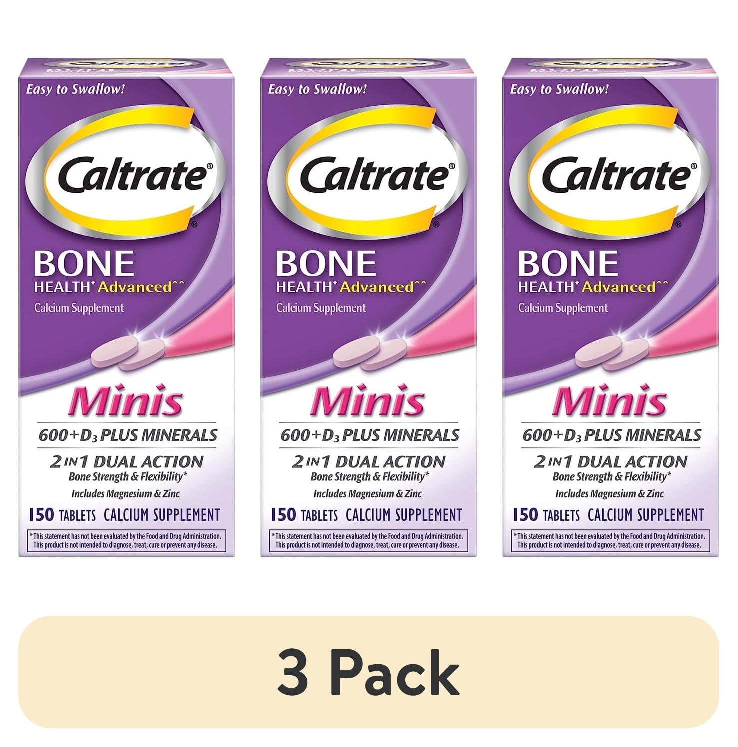Calmatrate (3 pack) Caltrate Minis 600 + D3 Plus Minerals Supplement - 150 ct ...