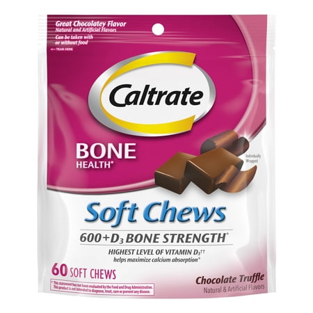 Caltrate Soft Chews 600+D3 Calcium Vitamin D Supplement, Chocolate Truffle - 60 Count