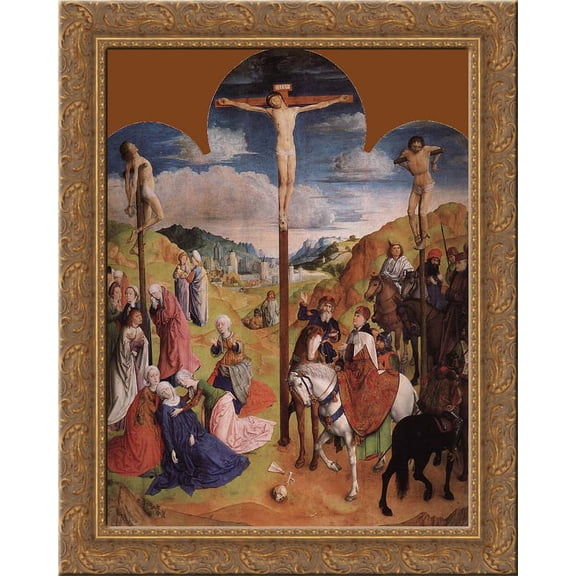 Calvary Triptych (Central panel) 24x20 Gold Ornate Wood Framed Canvas Art by Hugo van der Goes