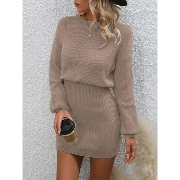 Calvaya Drop Shoulder Ribbed Knit Sweater Dress Fall Winter Cloth For Women