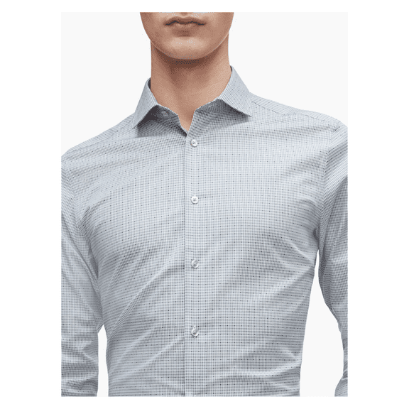 Calvi Klein Slim Fit Blue Plaid Dot Performance Non-Iron Dress Shirt,17 36/37